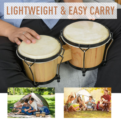 HOMCOM Wooden Bongo Drum Set Φ7.75" & Φ7" w/ Drum Head, Percussion Instrument, Drums, Tuning Wrench For Adults Beginners 