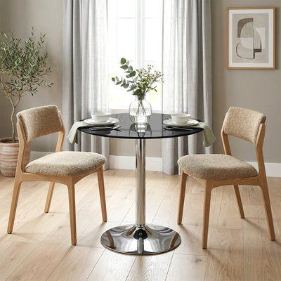 HOMCOM Round Bar Table, Modern Dining Table with Tempered Glass Top and Steel Frame for 4, 70 x 70 x 75.5cm, Black
