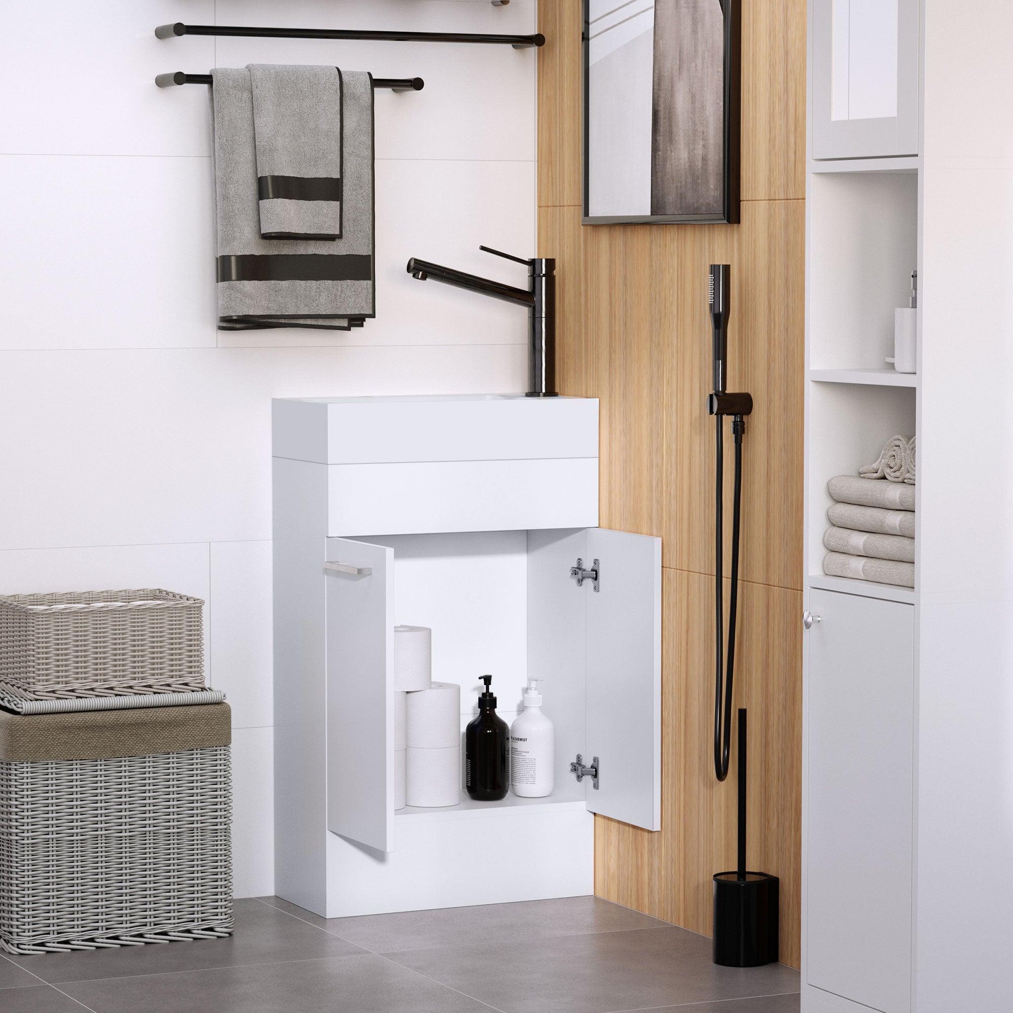 kleankin Under Sink Bathroom Vanity Unit Ceramic Basin Sink Cloakroom Storage Cabinet Home Furniture 