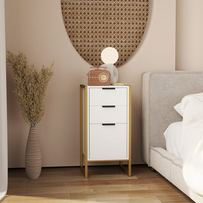 HOMCOM Bedroom Chest of Drawers, Industrial 3-Drawer Dresser, Storage Drawers Unit with Metal Frame for Living Room, White 