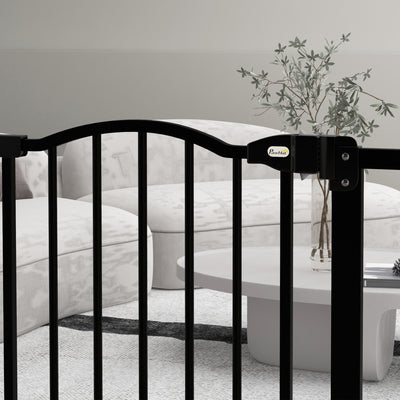 PawHut Metal 74-80cm Adjustable Pet Gate Safety Barrier w/ Auto-Close Door Black 