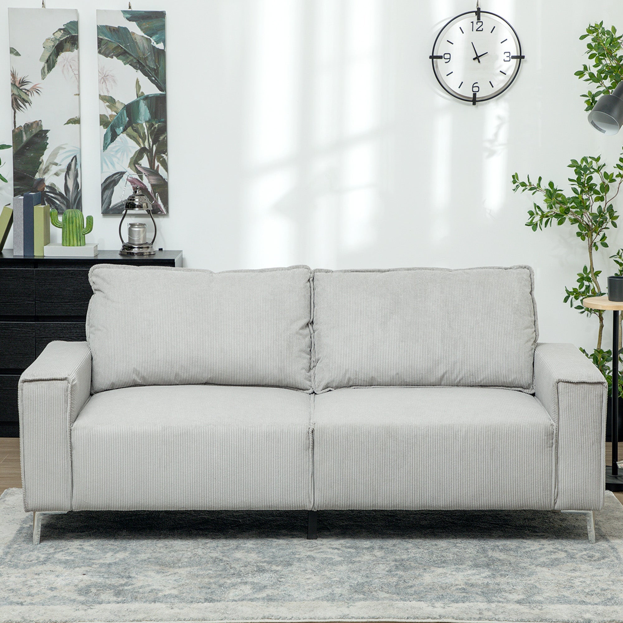 HOMCOM Three-Seater Corduroy - Light Grey 