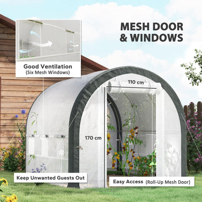 Outsunny 3 x 2(m) Walk-In Tunnel Greenhouse, with Accessories - White 