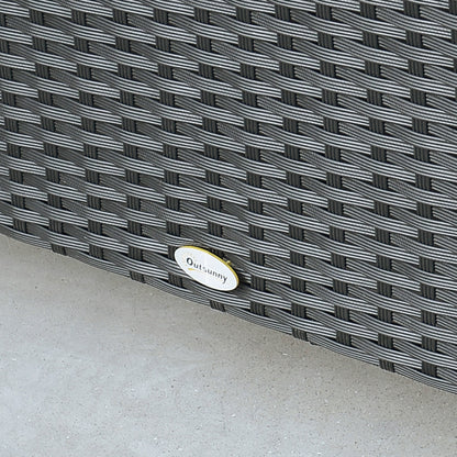 Outsunny PE Rattan Coffee Table, Rectangular Outdoor Coffee Table with Tempered Glass Top, 70 KG Capacity for Garden, Balcony, Terrace, Patio, Black 