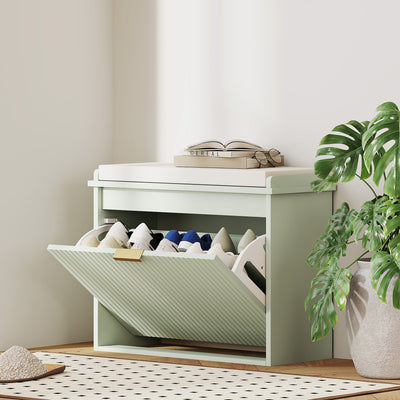 HOMCOM Elegant Six Shoe Bench, with Top Seat - Green 