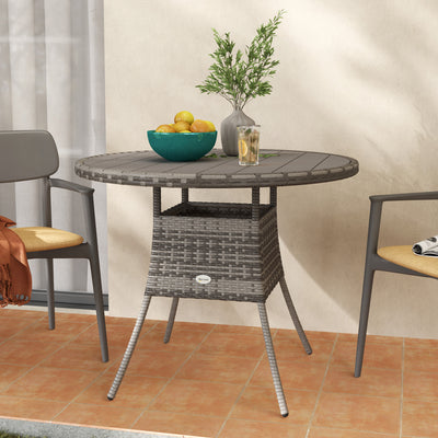 Outsunny 90cm Four-Person Wood-Effect Rattan Table - Grey 