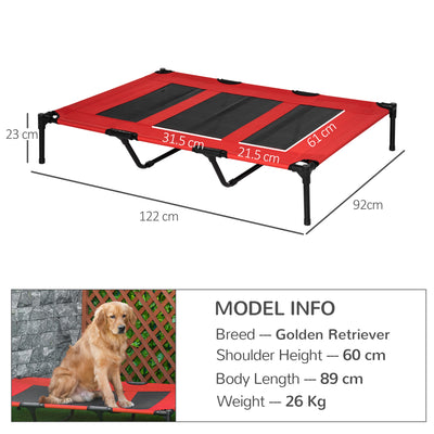 PawHut Raised Dog Bed Cooling Elevated Pet Cot with Breathable Mesh for Indoor Outdoor Use Red, XX Large, 122 x 92 x 23cm 