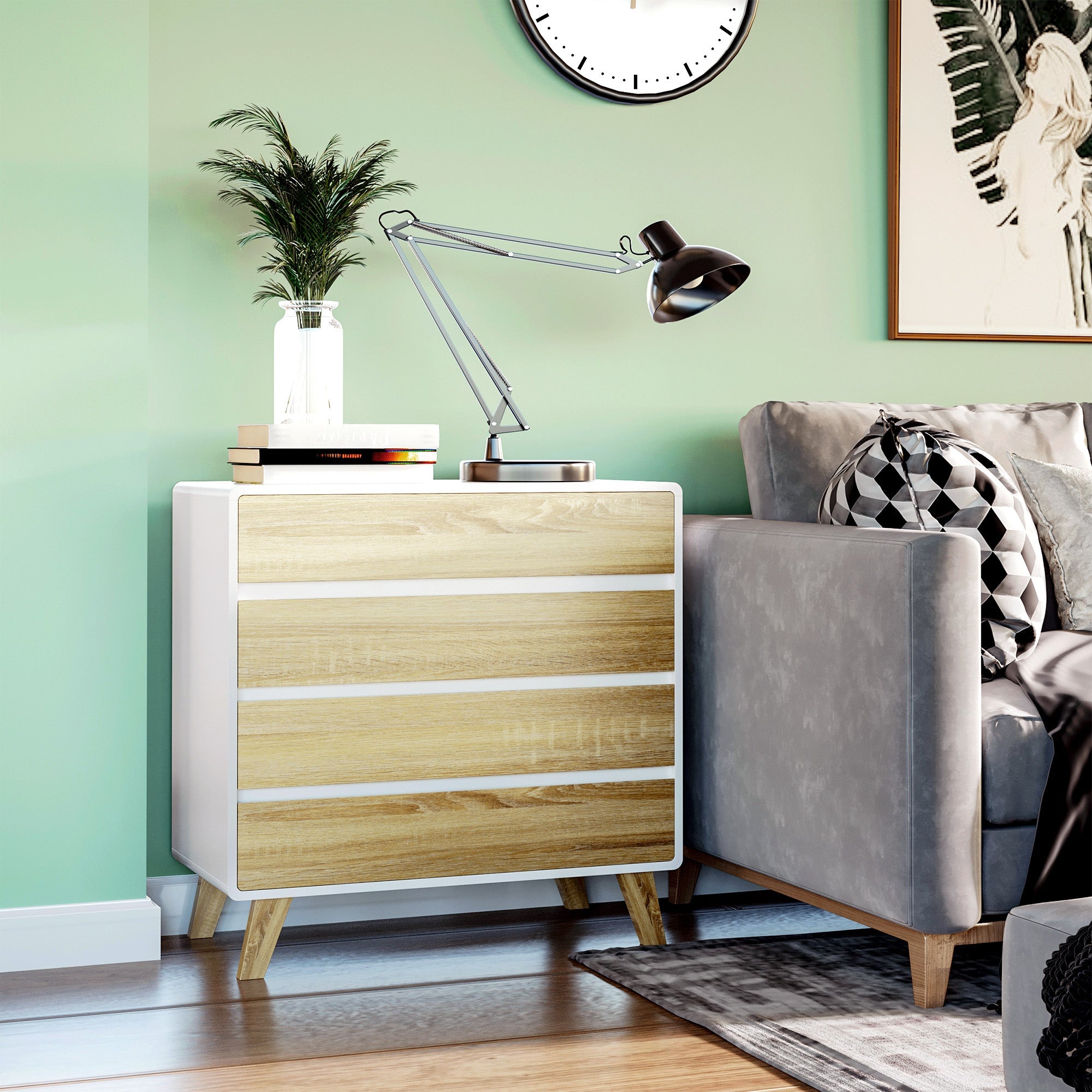 HOMCOM Chest of Four Drawers - Wood-Effect/White 