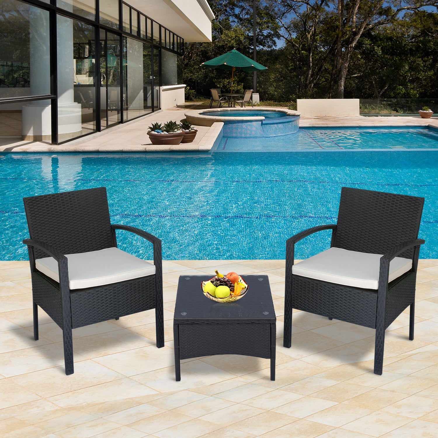 Outsunny 2 Seater Rattan Bistro Set, Steel-Black 
