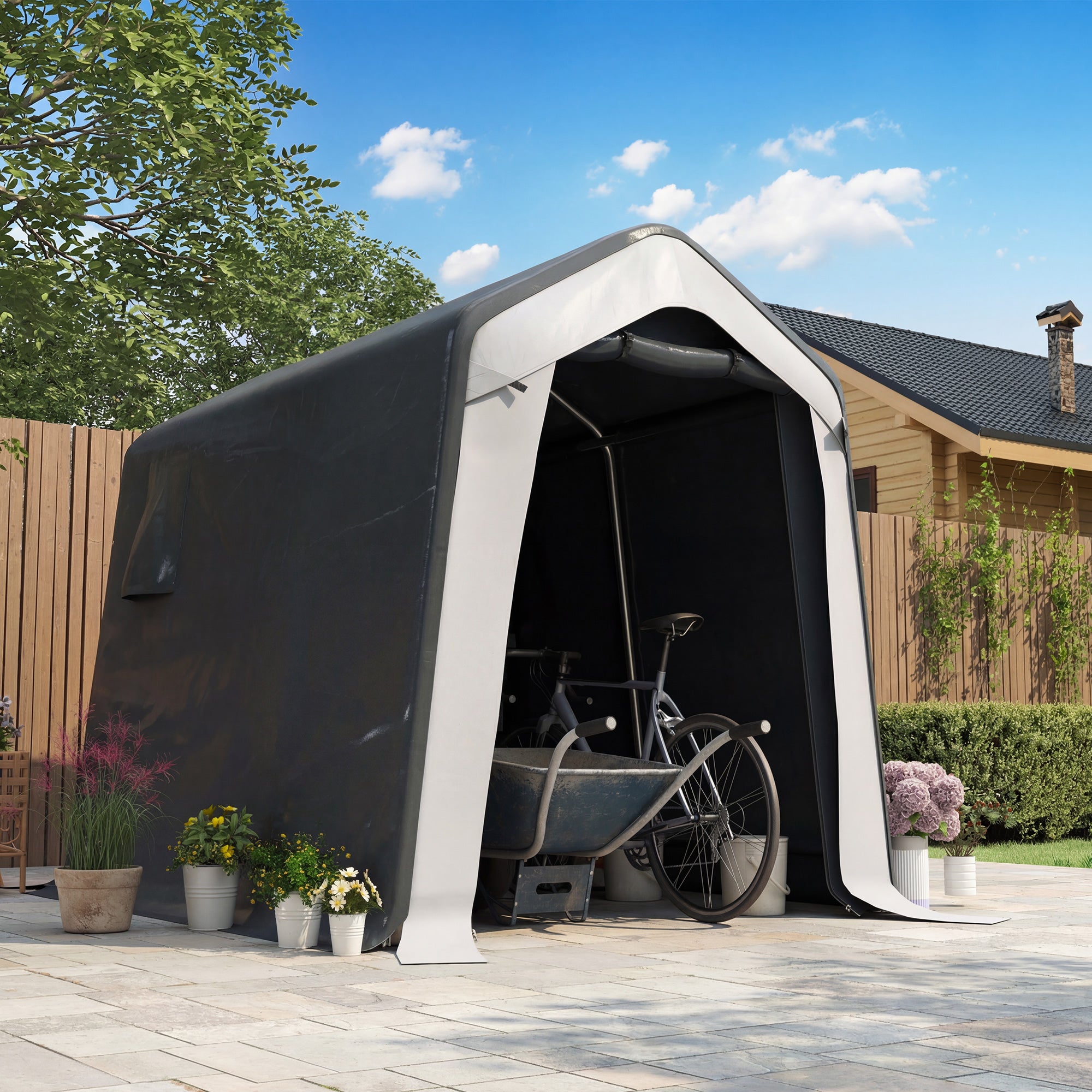 Outsunny 1.8 x 2.4m Garden Storage Shed Tent, Waterproof Portable Shed Shelter for Motorbike, Garden Tools, Bike Storage 