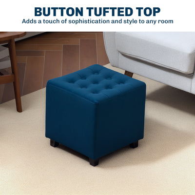 HOMCOM Velvet-Feel Square Ottoman - Blue 