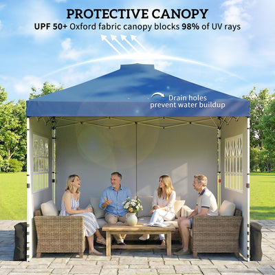 Outsunny Pop Up Gazebo Waterproof Height Adjustable Canopy with 3 Sidewalls Wheeled Bag for Parties 3 x 3 m Dark Blue 