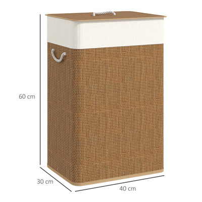 HOMCOM Bamboo Laundry Basket with Lid, 72L Laundry Hamper with Rope Handles, Washing Basket with Removable Washable Liner Bag for Bathroom, Bedroom, Brown 
