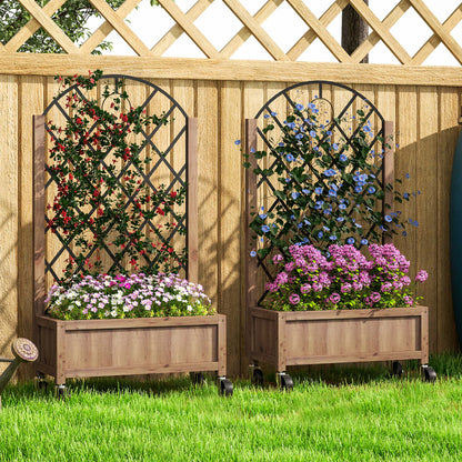 Outsunny Wooden Planter, with Metal Trellis - Brown/Black 