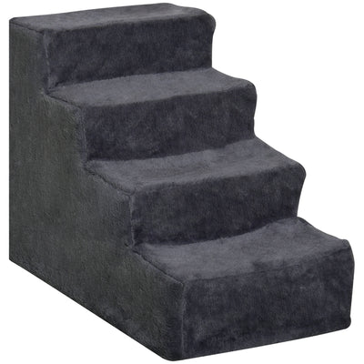 PawHut Four-Step Dog Stairs, with Washable Plush Cover, for High Bed Sofa, Dog Stairs for Small Dog and Cat - Dark Grey 