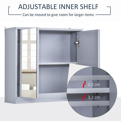 HOMCOM Wall Mounted Mirror Cabinet with Storage Shelf Bathroom Cupboard Double Door Grey 