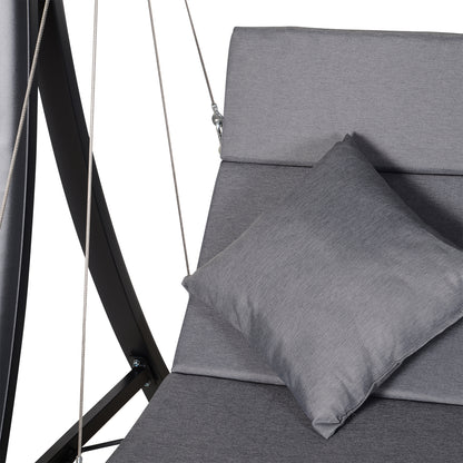 Outsunny 3 Seater Garden Swing Seat Outdoor Swing Chairs Chaise Lounge Padded Seat Hammock Canopy Porch Patio Bench Bed Recliner Sun Lounger - Grey 