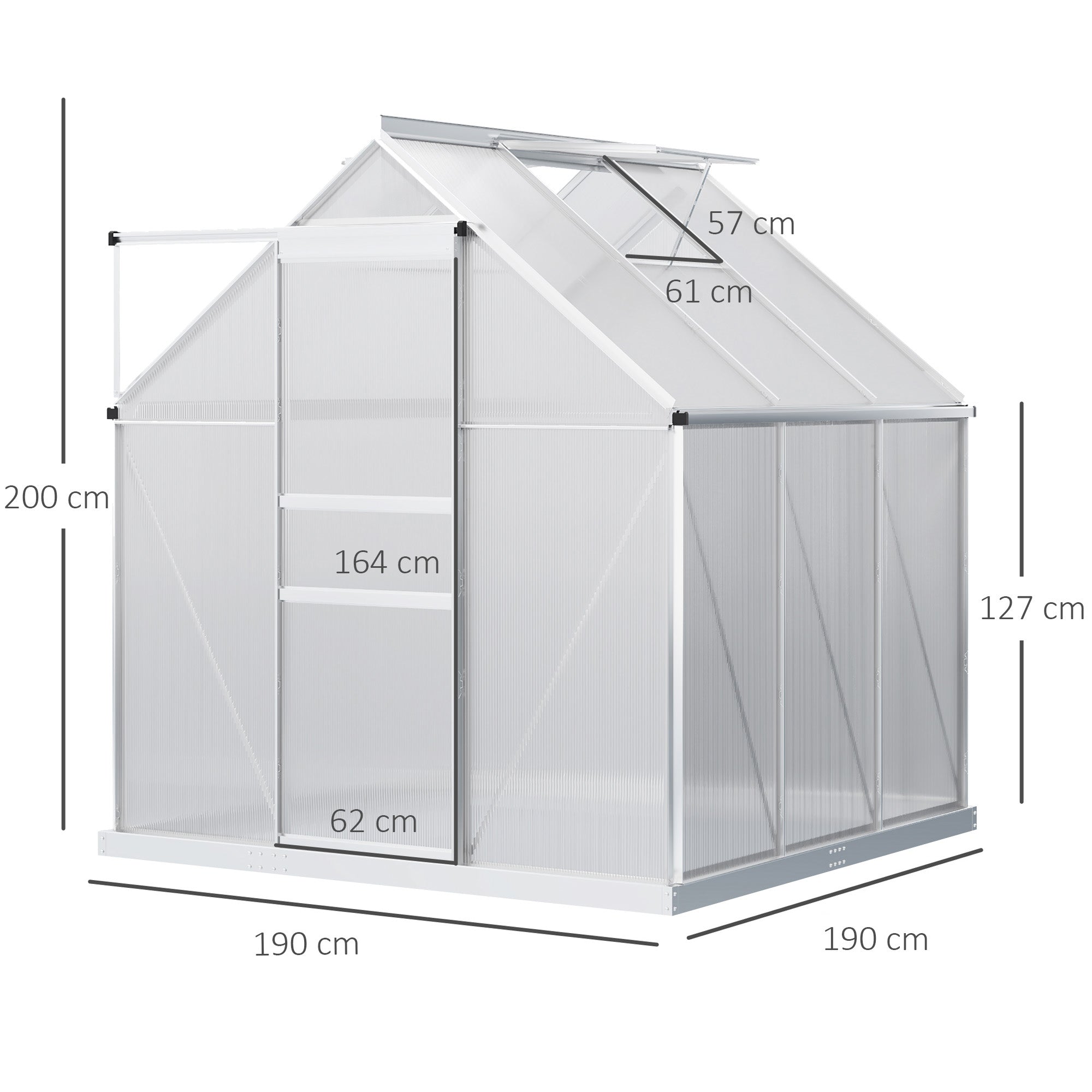 Outsunny 190 x 190cm Walk-In Polycarbonate Greenhouse 