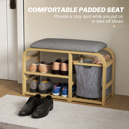 HOMCOM Bamboo Shoe Rack Bench with Padded Seat - Nature Wood Finish 