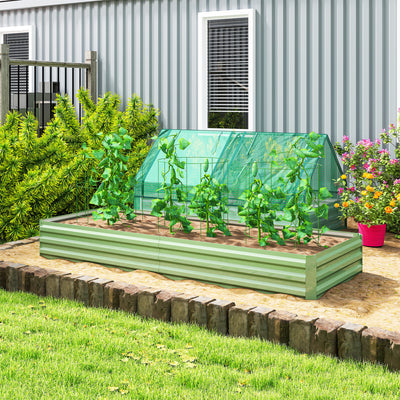 Outsunny Metal Raised Garden Bed Planter Box Outdoor Planters for Growing Flowers, Herbs, Green, Light Green 