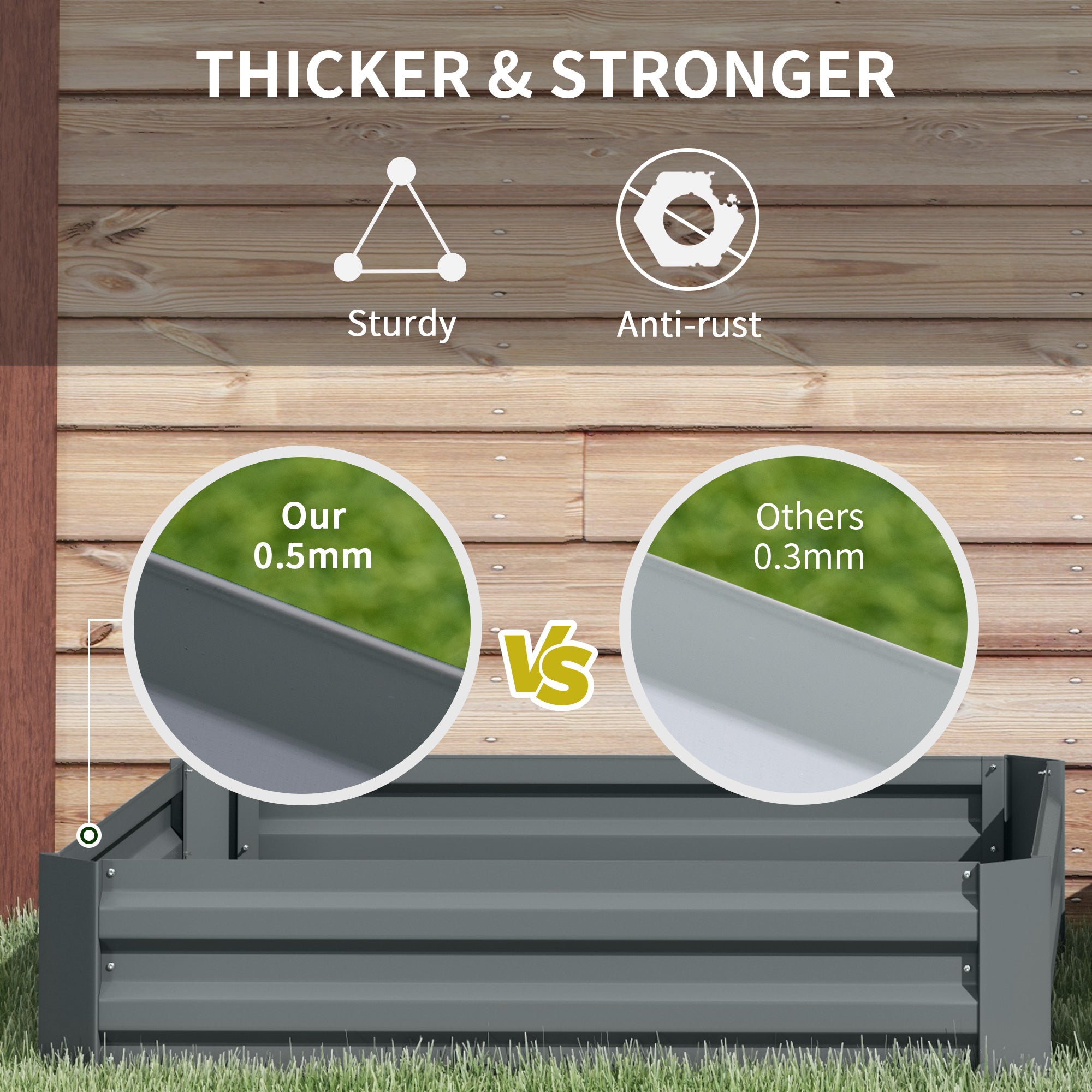 Outsunny Set of 2 291L Raised Garden Bed, Elevated Galvanised Planter Box for Flowers, Herbs, 100x100x30cm, Dark Grey 