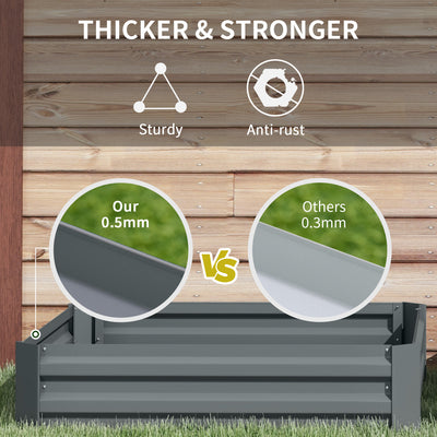 Outsunny Set of 2 291L Raised Garden Bed, Elevated Galvanised Planter Box for Flowers, Herbs, 100x100x30cm, Dark Grey 
