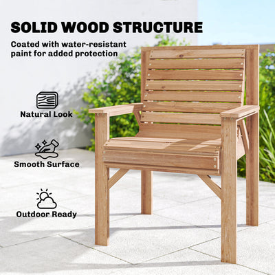 Outsunny Wooden Garden Dining Chair, Outdoor Chair Garden Armchair with Curved Seat and Wide Armrests, Natural Wood Finish 