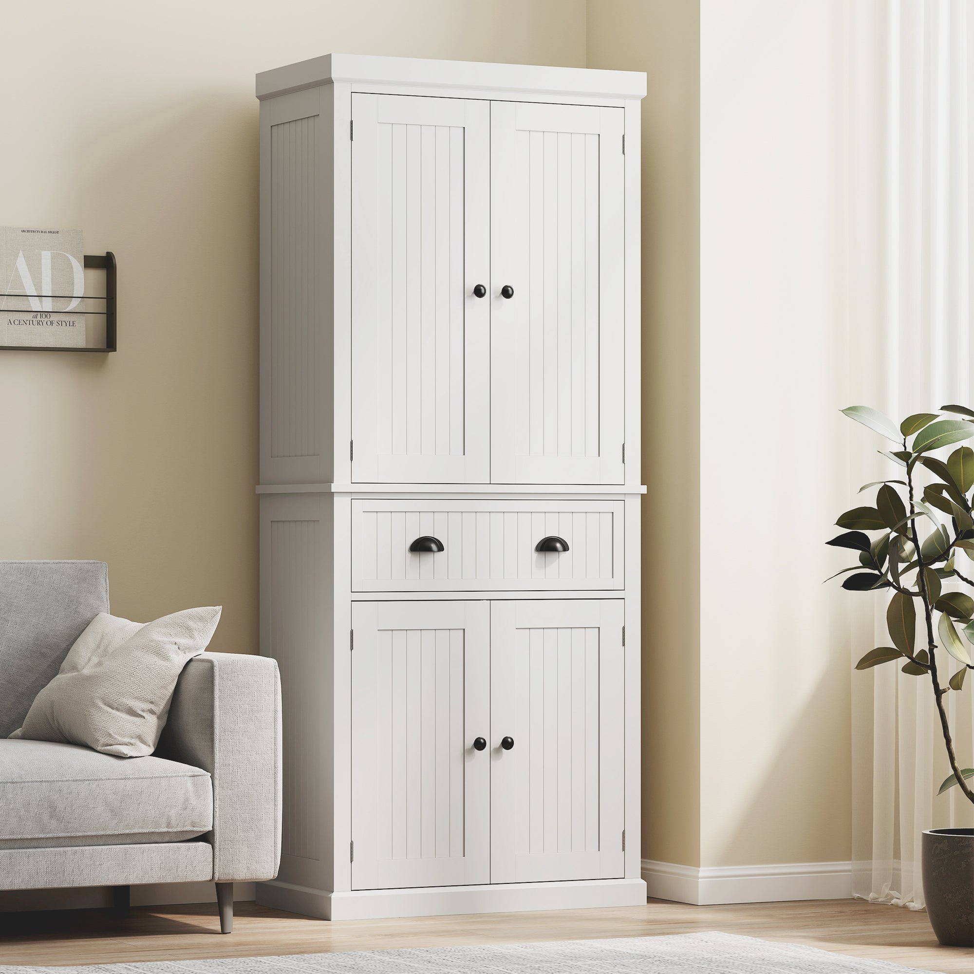 HOMCOM Kitchen Storage Cabinet with Drawer and Adjustable Shelves - White 