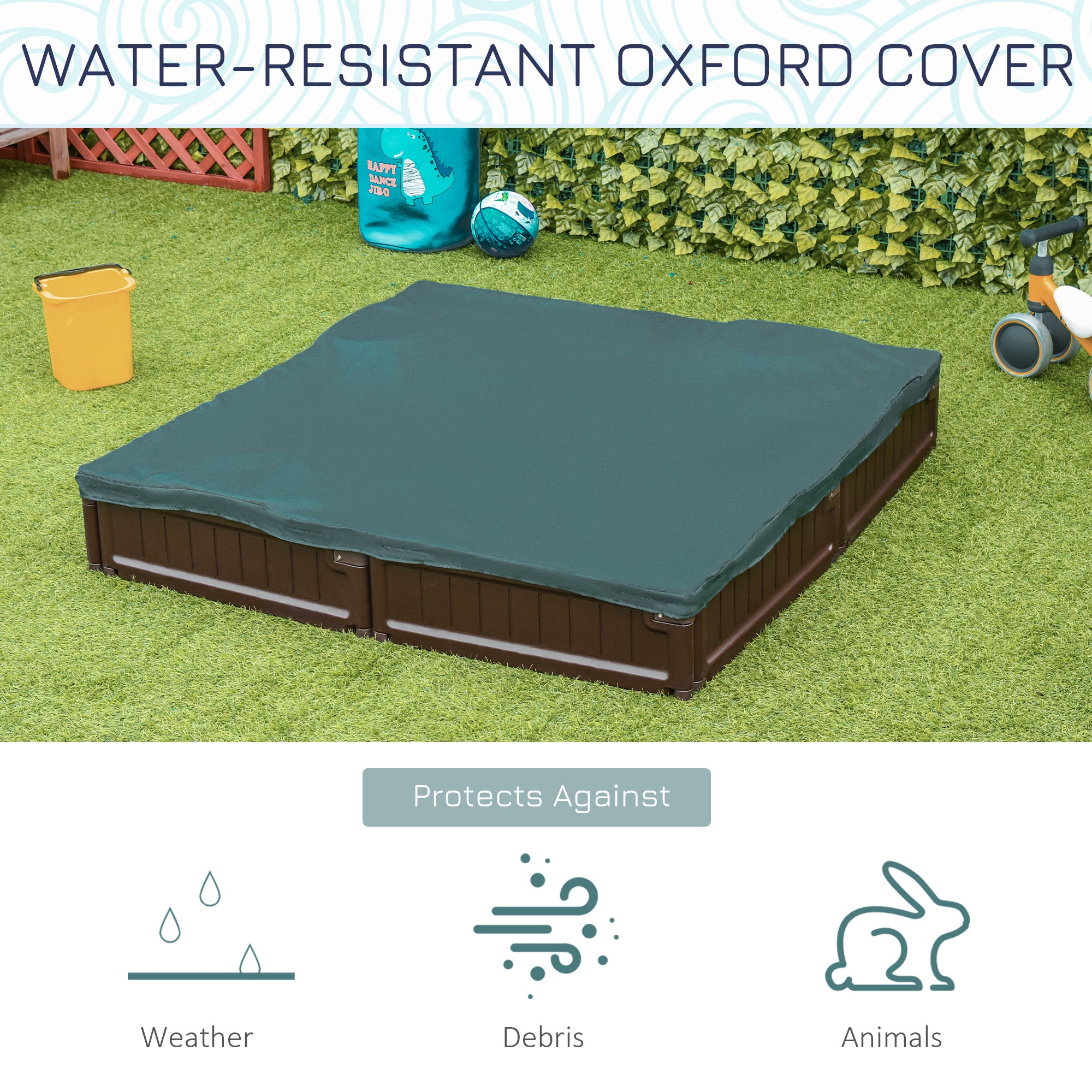Outsunny Sand Pit Children's Plastic Sandpit w/ Water-Resistant Oxford Cover Bottom Fabric Liner kid Playset for 3-12 years old, Garden, Outdoor - (Brown) 