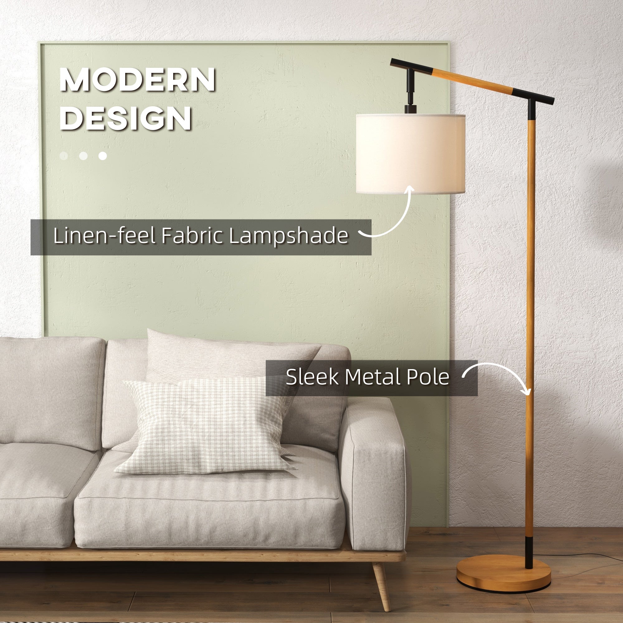HOMCOM Metal Frame Floor Lamp with 350\'c2\'b0 Rotating Lampshade, for Living Room and Bedroom, LED Bulb Included, Brown