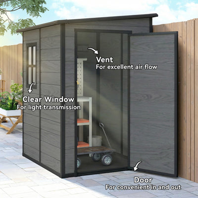 Outsunny 4'x5' Garden Storage Shed, Lean to Shed, Lockable Garden Shed with Window, Vent and Plastic Roof, Wood-Effect 