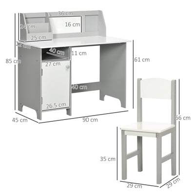 HOMCOM Kids Table and Chair Set w/ Whiteboard - Grey 