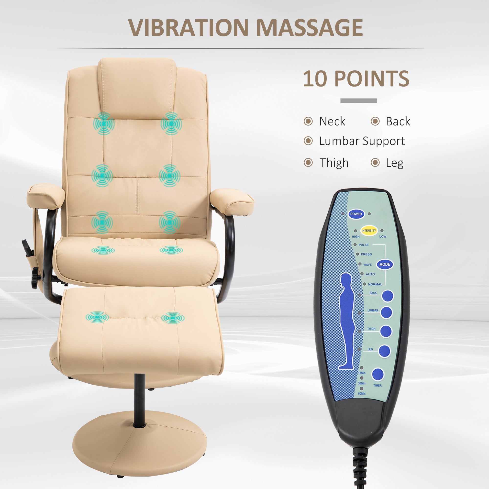 HOMCOM Manual Sofa Reclining Armchair PU Leather Massage Recliner Chair and Ottoman, Cream 