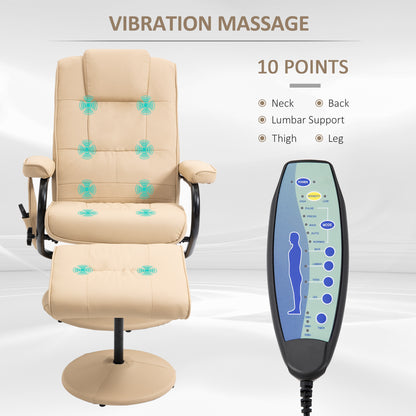 HOMCOM Manual Sofa Reclining Armchair PU Leather Massage Recliner Chair and Ottoman, Cream 