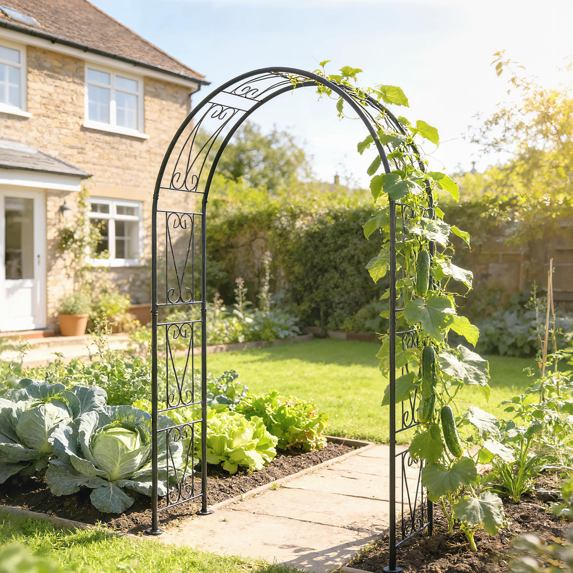Outsunny Garden Arch, Arbour Trellis for Climbing Plants, Rose Arch for Wedding Garden Decoration, 155 x 40 x 246 cm, Black 