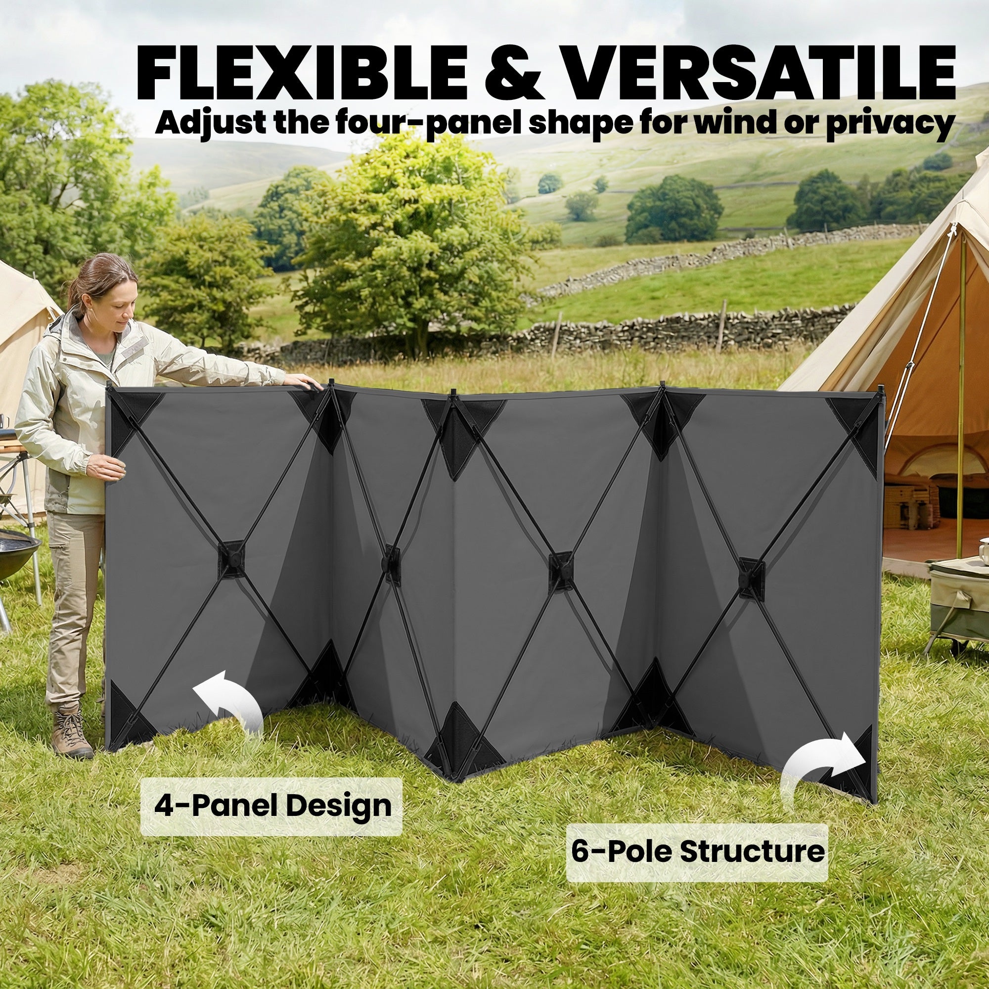 Outsunny Camping Windbreak Pop Up Windbreaker Blocker with Ropes Pegs for Beach Caravan Outdoor 480 x 120 cm 