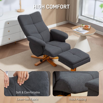 HOMCOM Linen-Look Recliner, with Storage Ottoman - Grey 