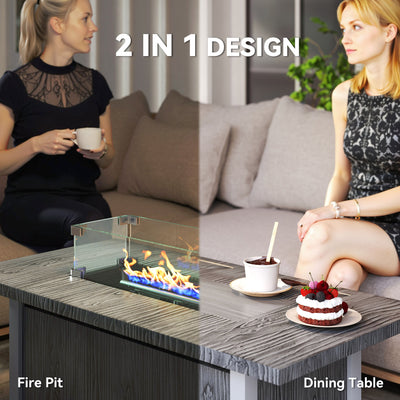 Outsunny 50,000 BTU Gas Fire Pit Table with Cover and Glass Screen - Dark Grey 