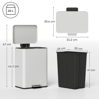 HOMCOM 20L Kitchen Bin with Soft-Close Lid and Stay-Open Function, Pedal Bin with Removable Inner Bucket for Kitchen, Office, Home, Cream 