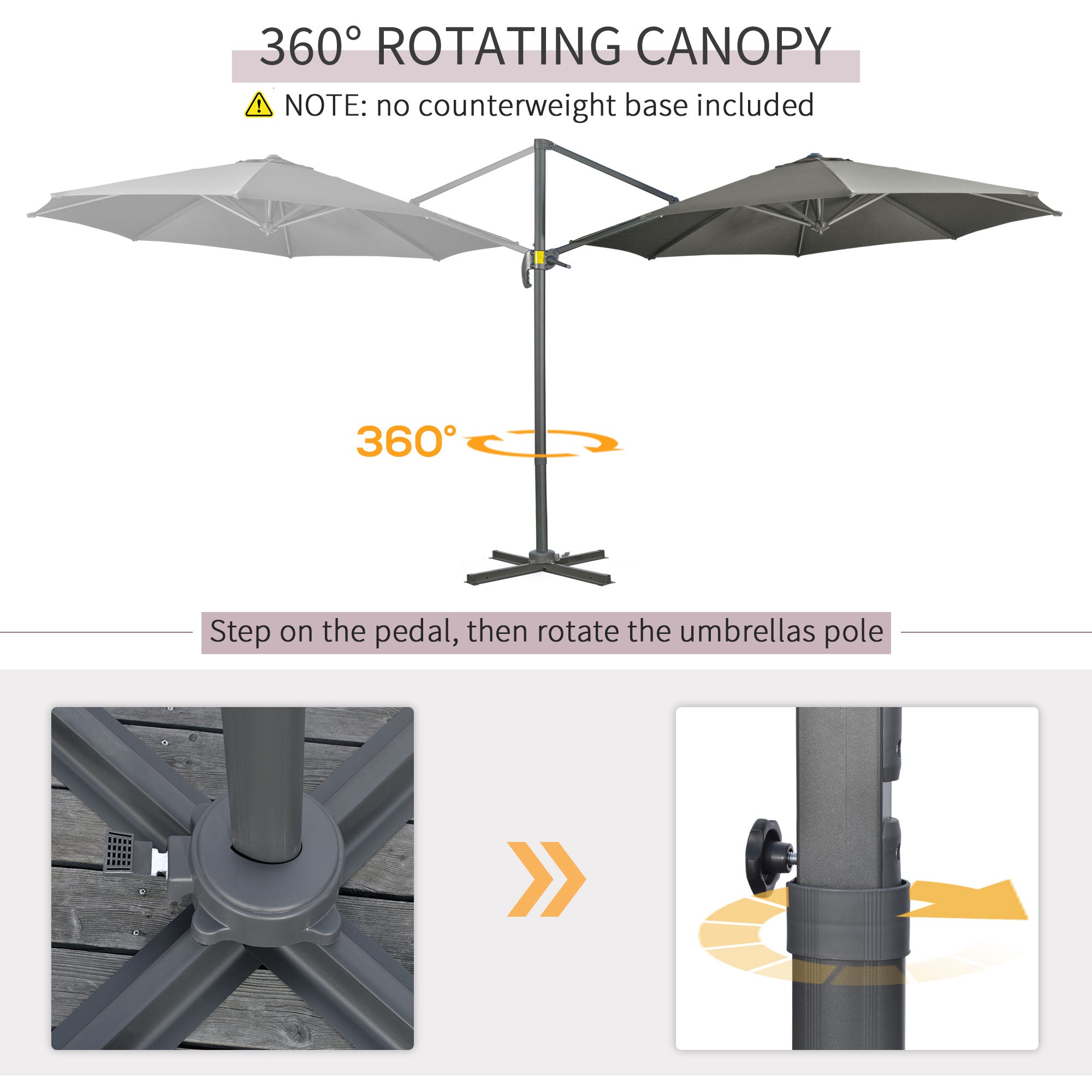 Outsunny 3 x 3(m) Cantilever Parasol with Cross Base, Garden Umbrella with 360\'c2\'b0 Rotation, Crank Handle and Tilt for Outdoor, Patio, Grey