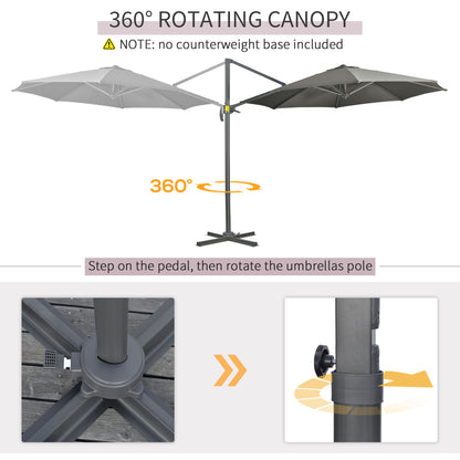 Outsunny 3 x 3(m) Cantilever Parasol with Cross Base, Garden Umbrella with 360\'c2\'b0 Rotation, Crank Handle and Tilt for Outdoor, Patio, Grey