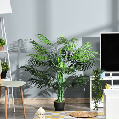Outsunny 125cm/4FT Artificial Palm Plant Decorative Tree with Nursery Pot, Fake Plastic Indoor Outdoor Home Office Décor, Green 