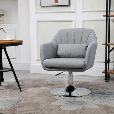 HOMCOM Swivel Linen Fabric Accent Chair for Living Room Contemporary Vanity Armchair with Adjustable Height Thick Cushion Lumbar Support Armrest for Bedroom Office Light Grey 