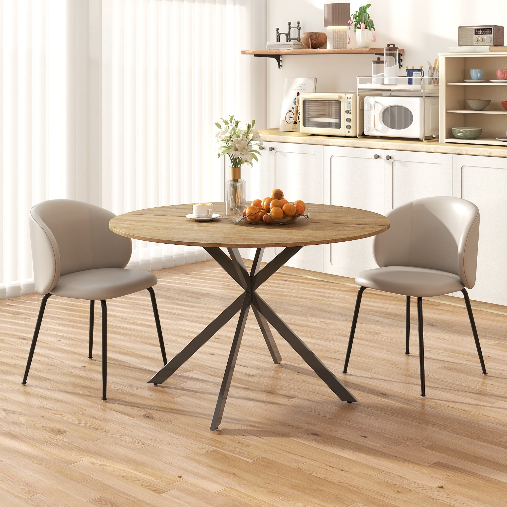 HOMCOM Dining Table for 4, 120 cm Industrial Kitchen Table with Wood Effect Tabletop and Steel Legs, Oak 