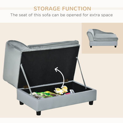 PawHut Pet Sofa Chair, with Storage, Cushion, for Small Dogs, Cats - Light Grey 