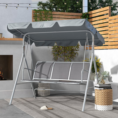Outsunny Metal Garden Swing Chair, 3-Seater Swing Seat, Patio Hammock Bench Canopy Lounger, Light Grey 