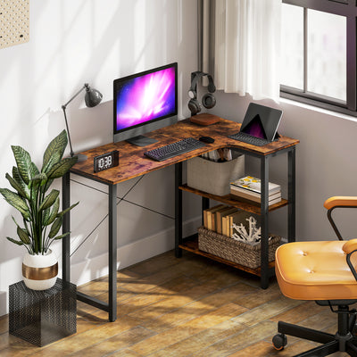 HOMCOM L Shaped Desk, Corner Computer Desk with Bookshelf for Home Office, Study Room, Workstation, 120 x 73.2 x 75cm, Rustic Brown 