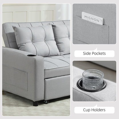 HOMCOM Two-Seater Pull-Out Sofa Bed - Light Grey 