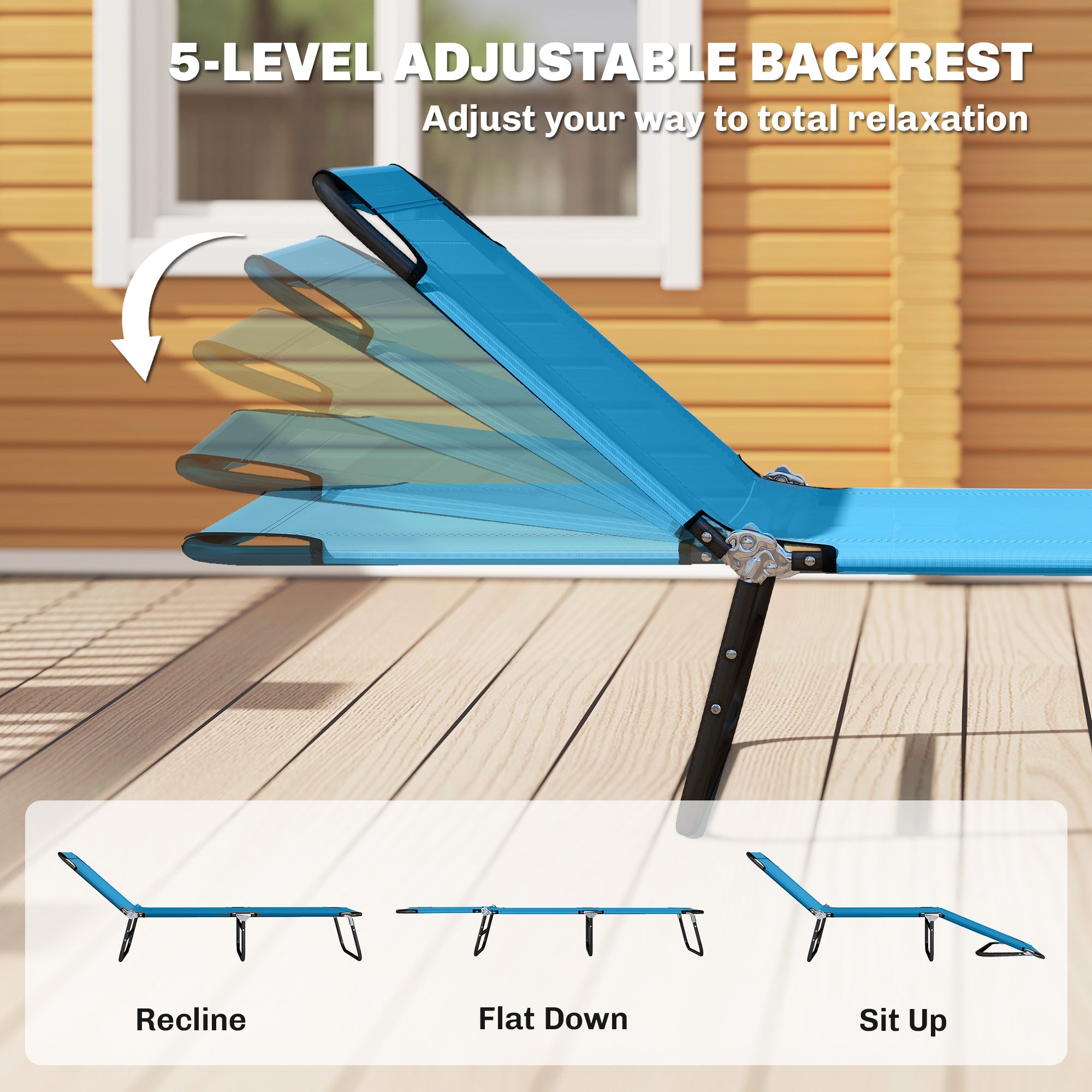 Outsunny Garden Sun Lounger, with Five-Position Back - Sky Blue 