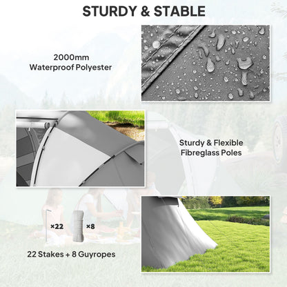 Outsunny 4-6 Man UV Protection Camping Tent - Charcoal Grey and White 